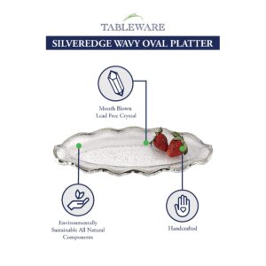 Badash Silveredge Glass Serving Tray - 14" x 7" Hand-Decorated Silver Edge Oval Tray or Platter - Food-Safe, Great for Entertaining & More