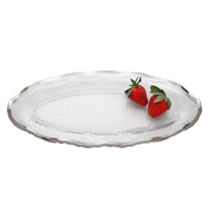 Badash Silveredge Glass Serving Tray - 14" x 7" Hand-Decorated Silver Edge Oval Tray or Platter - Food-Safe, Great for Entertaining & More