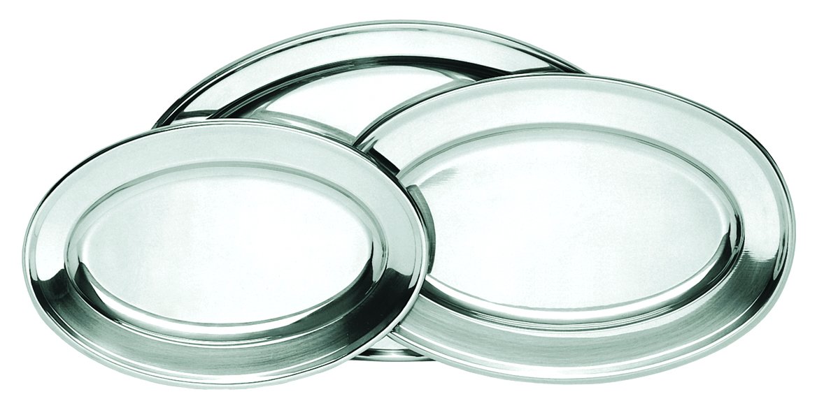 Oval Material Stainless Steel Platters - 21-3/4" x 14-1/2"