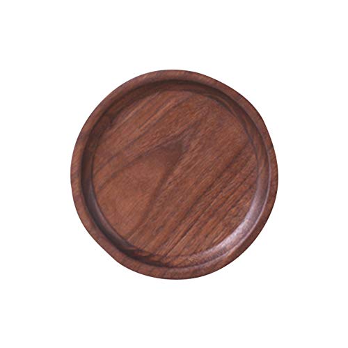 Peyan Black Walnut Round Wood Serving Tray Wooden Vintage Decorative Cake Coffee Tea Platter Kitchen Utensils 4.7"x4.7"