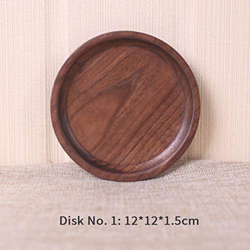 Peyan Black Walnut Round Wood Serving Tray Wooden Vintage Decorative Cake Coffee Tea Platter Kitchen Utensils 4.7"x4.7"