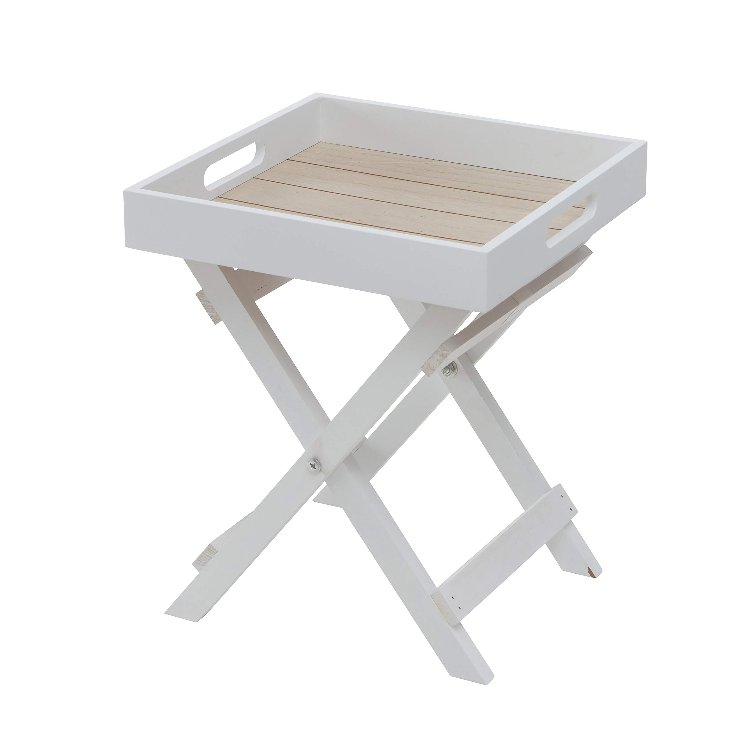 WHW Whole House Worlds Cape Cod Cocktail Tray Table, White and Pale Wood Tones, Natural Wood and MDF Shiplap, 11 ¾ L x 11 ¾ W x 14 ¼ Inches