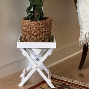 WHW Whole House Worlds Cape Cod Cocktail Tray Table, White and Pale Wood Tones, Natural Wood and MDF Shiplap, 11 ¾ L x 11 ¾ W x 14 ¼ Inches