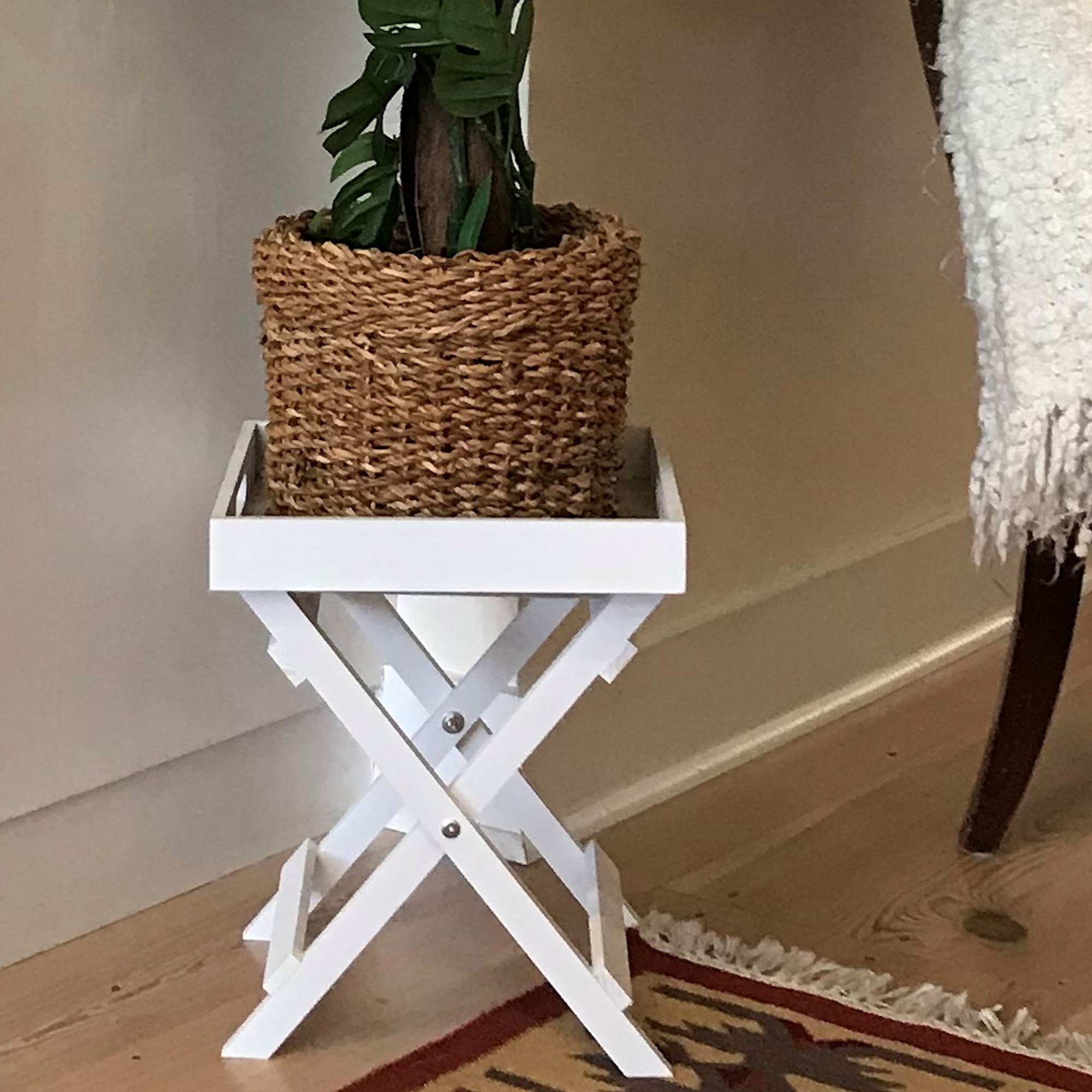 WHW Whole House Worlds Cape Cod Cocktail Tray Table, White and Pale Wood Tones, Natural Wood and MDF Shiplap, 11 ¾ L x 11 ¾ W x 14 ¼ Inches