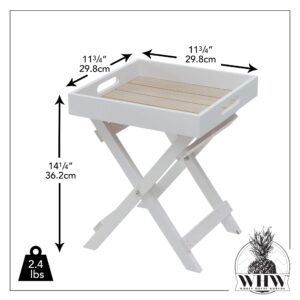 WHW Whole House Worlds Cape Cod Cocktail Tray Table, White and Pale Wood Tones, Natural Wood and MDF Shiplap, 11 ¾ L x 11 ¾ W x 14 ¼ Inches