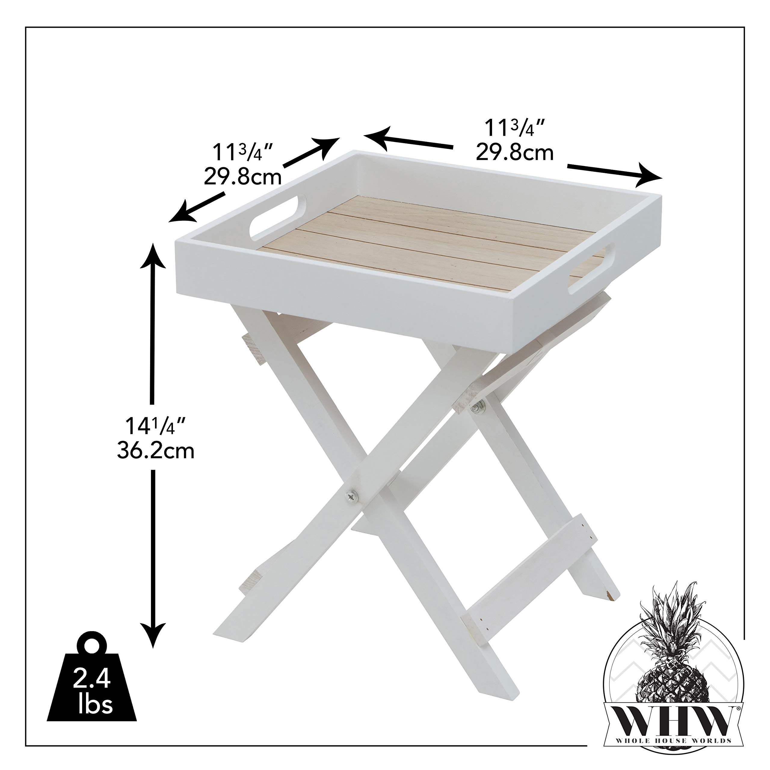 WHW Whole House Worlds Cape Cod Cocktail Tray Table, White and Pale Wood Tones, Natural Wood and MDF Shiplap, 11 ¾ L x 11 ¾ W x 14 ¼ Inches