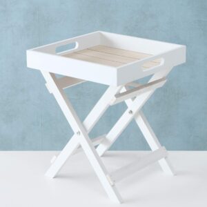 WHW Whole House Worlds Cape Cod Cocktail Tray Table, White and Pale Wood Tones, Natural Wood and MDF Shiplap, 11 ¾ L x 11 ¾ W x 14 ¼ Inches