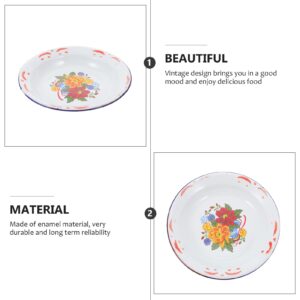 Angoily Fruit Bread Tray Camping Plates Enamelware Round Dinner Plate Floral Pattern Enamel Plates Vintage Serving Tray Salad Plate Platter for Camping Hiking 20cm Vintage Plates Camping Plate