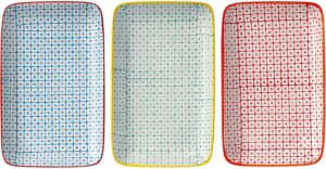 bloomingville ceramic plates rectangular carla - colorful serving dish l 7.5'' w 4.75'', red blue green, stoneware, set of 3 styles