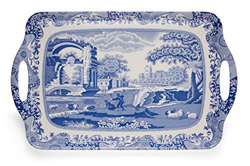 Pimpernel | Large Tray with Handle | Spode Blue Italian Design | Serving Platter | Dessert and Breakfast Tray | Measures 19" x 11.5" | Made of Melamine | Dishwasher Safe