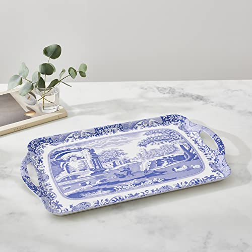 Pimpernel | Large Tray with Handle | Spode Blue Italian Design | Serving Platter | Dessert and Breakfast Tray | Measures 19" x 11.5" | Made of Melamine | Dishwasher Safe