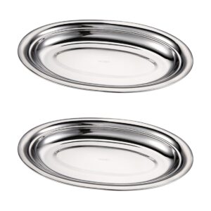 hemoton 2pcs stainless steel oval platter small sizzling platter serving tray fish plate for steaming fish dessert meat sushi, 10-inch by 6.2-inch, silver