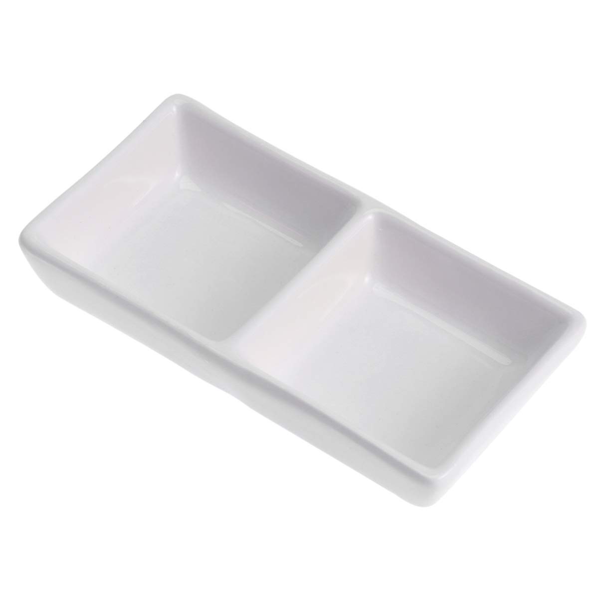 BESTonZON Serving Dishes 5.5 Inch White Ceramic Appetizer Serving Tray 2-Compartment Sauce Dishes Divided Snack Dishes for Dish Soy Sauce (White) Serving Platter