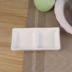 BESTonZON Serving Dishes 5.5 Inch White Ceramic Appetizer Serving Tray 2-Compartment Sauce Dishes Divided Snack Dishes for Dish Soy Sauce (White) Serving Platter