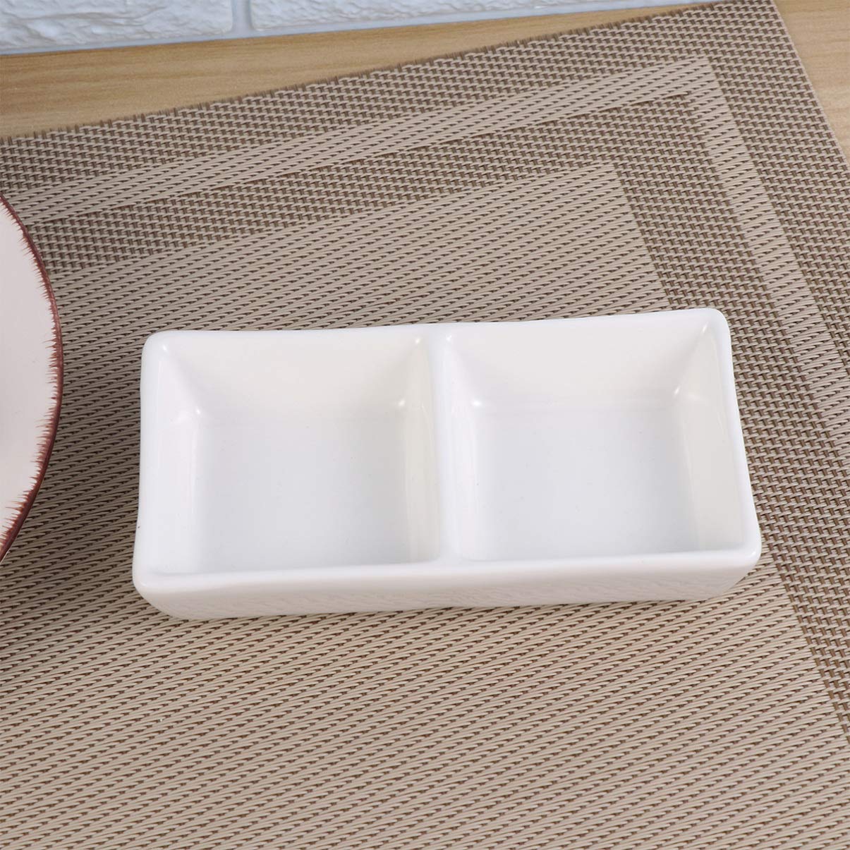 BESTonZON Serving Dishes 5.5 Inch White Ceramic Appetizer Serving Tray 2-Compartment Sauce Dishes Divided Snack Dishes for Dish Soy Sauce (White) Serving Platter