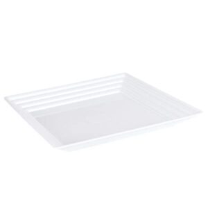 [white- 3 pack] homeygear plastic square serving leveled tray appetizer platter white12x12 inch food party dish disposable pack of 3
