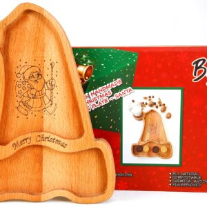 Christmas Hat Shaped Wooden Santa Cookie - Milk Plate Hand Made from Beechwood Tree, Brown, 11.8 x 9.44 x 0.787 inches