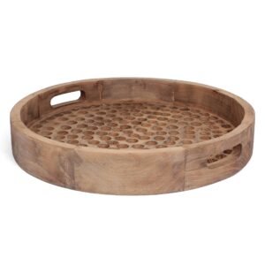 rutledge & king brighton serving tray - ottoman tray/decorative tray - coffee table tray/round wooden tray - breakfast in bed tray with handles - rustic wood tray