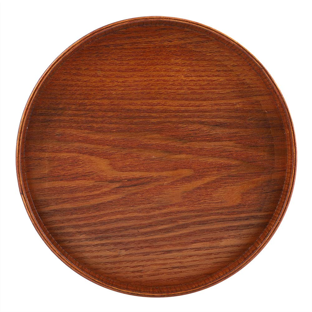 Round Wood Serving Tray Tea Coffee Snack Food Meals Serving Tray Anti Slip Brown Wooden Plate Dishes Water Drink Platter with Raised Edges 8.27 inches (21x21cm)