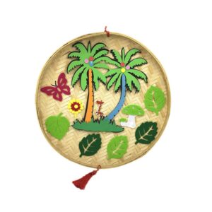 Healifty DIY Art Painting Hanging Pendants Corridor Decor Nature-Inspired Hanging Decors DIY Painting Size Creative DIY Art Pendants Wicker Disc Flower Bed Woven Basket Child Dustpan Wooden