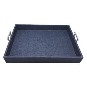 indigo faux grasscloth tray with metal handles | blue | textile | tableware | service trays | vinyl | handmade in mexico