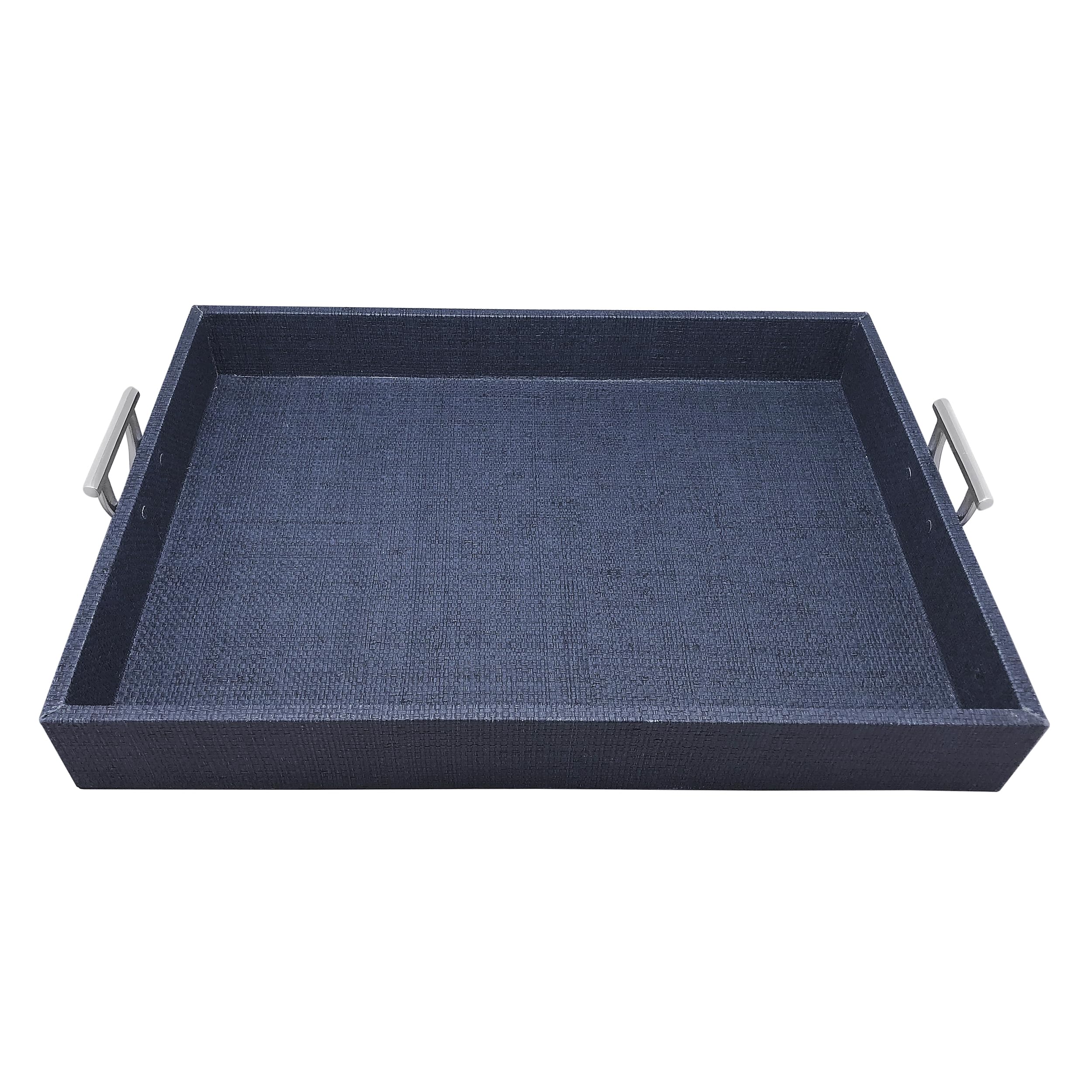 Indigo Faux GRASSCLOTH Tray with Metal Handles | Blue | Textile | Tableware | Service Trays | Vinyl | Handmade in Mexico