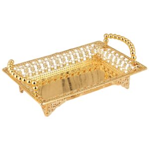 luxury serving tray golden rectangle with handle srage container display tray serving platter table organizer food tray for restaurant, large
