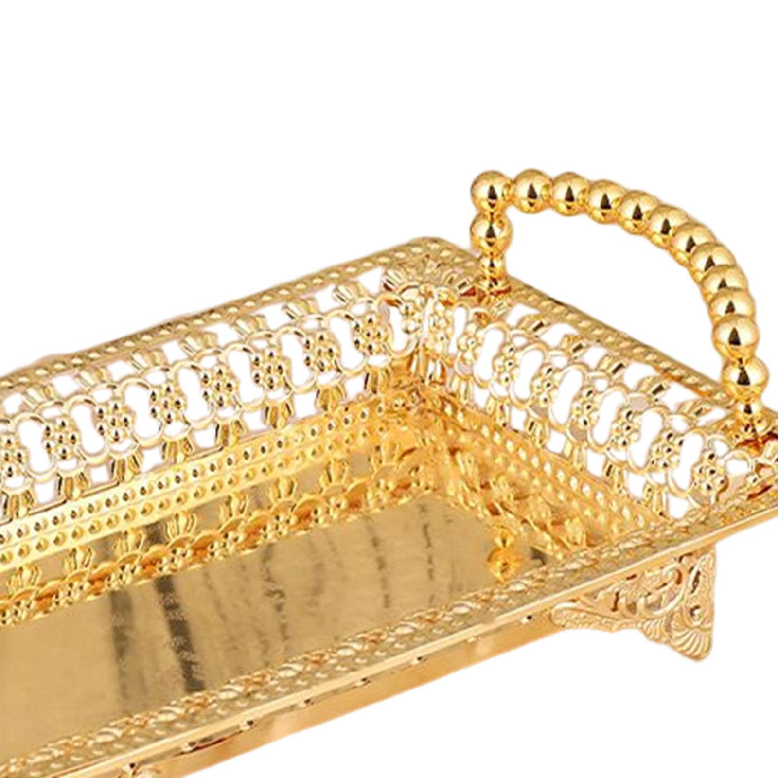 Luxury Serving Tray Golden Rectangle with Handle Srage Container Display Tray Serving Platter Table Organizer Food Tray for Restaurant, Large