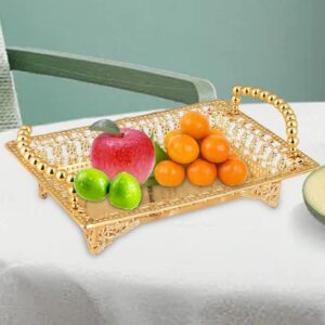 Luxury Serving Tray Golden Rectangle with Handle Srage Container Display Tray Serving Platter Table Organizer Food Tray for Restaurant, Large