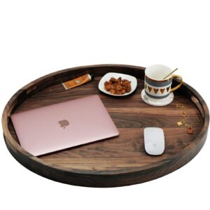 MAGIGO 24 Inches Extra Large Oval Black Walnut Wood Ottoman Tray with Handles, Serve Tea, Coffee, Classic Ellipse Wooden Decorative Serving Tray