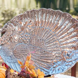 Arthur Court Designs Aluminum Harvest Turkey Oval Platter Food Serving Tray Thanksgiving Holiday Theme Metal Artisan Quality Hand Polished Tarnish-Free 21.5 inch x 16 inch