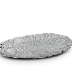 Arthur Court Designs Aluminum Harvest Turkey Oval Platter Food Serving Tray Thanksgiving Holiday Theme Metal Artisan Quality Hand Polished Tarnish-Free 21.5 inch x 16 inch