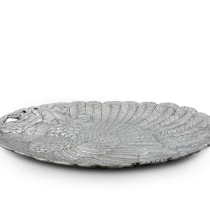 Arthur Court Designs Aluminum Harvest Turkey Oval Platter Food Serving Tray Thanksgiving Holiday Theme Metal Artisan Quality Hand Polished Tarnish-Free 21.5 inch x 16 inch