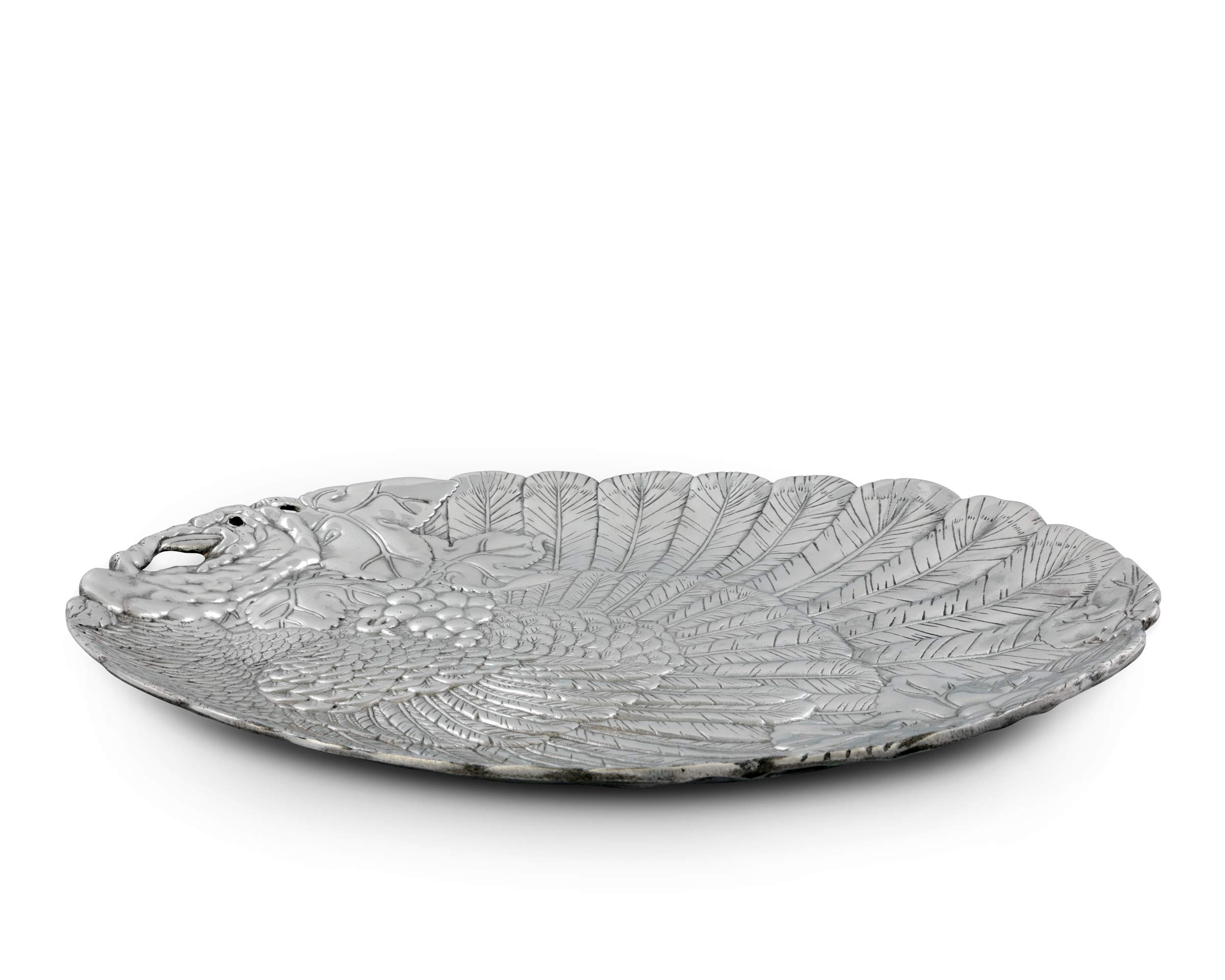 Arthur Court Designs Aluminum Harvest Turkey Oval Platter Food Serving Tray Thanksgiving Holiday Theme Metal Artisan Quality Hand Polished Tarnish-Free 21.5 inch x 16 inch