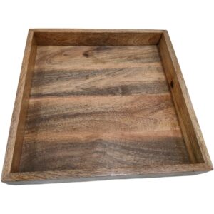 Natural Brown Wood Large Square Shaped Rustic Wooden Serving Tray Farmhouse Decor Square Top Breakfast Trays Tea Cheese Board Coffee Table