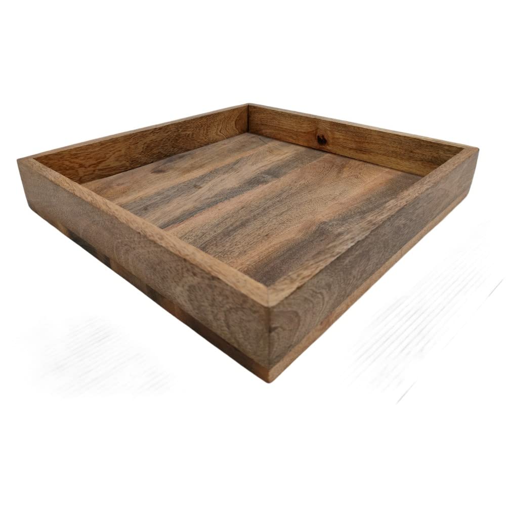 Natural Brown Wood Large Square Shaped Rustic Wooden Serving Tray Farmhouse Decor Square Top Breakfast Trays Tea Cheese Board Coffee Table