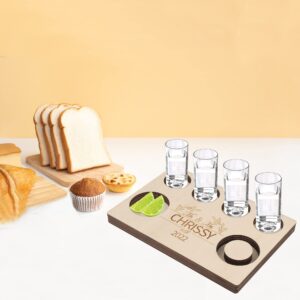 ROXIQ Tequila Trays Handmade Mr & Mrs Tequila Flight Board Serving Tray Personalized Shot Glass Holder Display w/ Salt Rim Wooden Bar Tray Liquor Birthday Party Housewarming MenGifts, 31x18x1.5cm