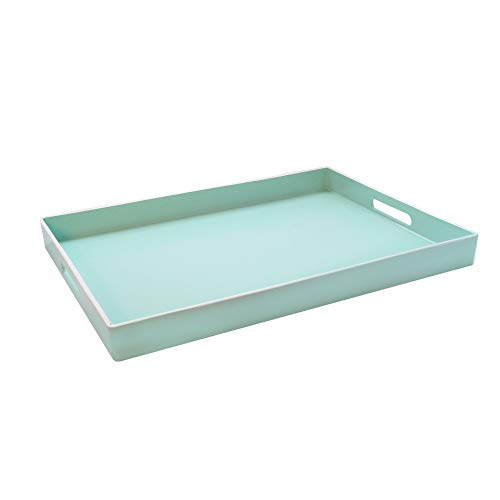 Trina Turk Rectangle Serving Tray-Indoor & Outdoor Platter for Home Entertaining, Cocktail Hour, Snacks, Decor Display for Jewelry, Candles, Barware, & Perfume, 14"x19", Aqua/White