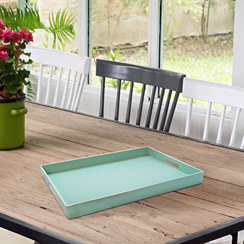 Trina Turk Rectangle Serving Tray-Indoor & Outdoor Platter for Home Entertaining, Cocktail Hour, Snacks, Decor Display for Jewelry, Candles, Barware, & Perfume, 14"x19", Aqua/White