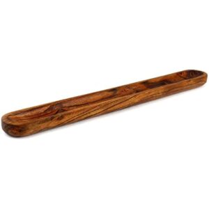 hand-carved acacia wood long olive tray canoe style perfect for dinner rolls, or as a table centerpiece