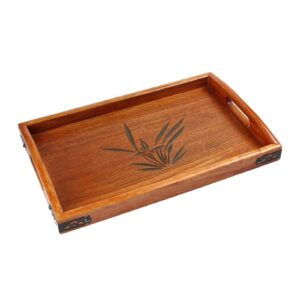 decorative tray rustic wood serving tray with hollow out handles wooden serving tray for food coffee or beverages multipurpose home decor tray countertop organizer trays (size : large)