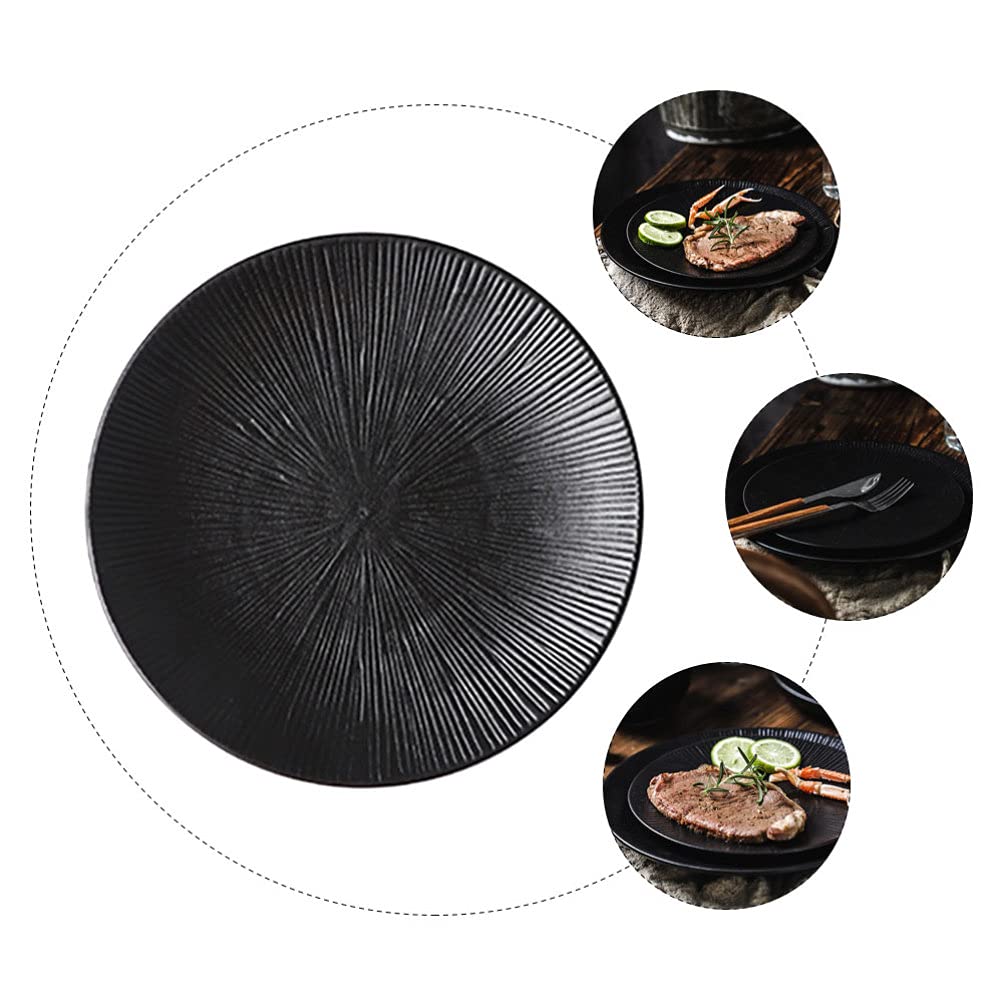 wrtgerht Pasta Plate Beef Steak Platter Ceramic Round Dish Foods Serving Tray Fruits Salad Tray Appetizer Plates for Candy Snacks Dessert Cake Kitchenware (Color : Black, Size : 25.5X25.5X3.5CM)