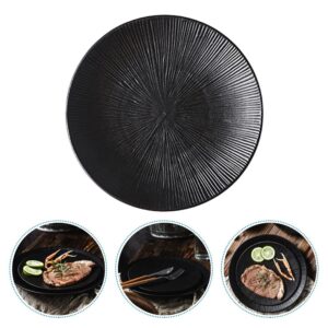 wrtgerht Pasta Plate Beef Steak Platter Ceramic Round Dish Foods Serving Tray Fruits Salad Tray Appetizer Plates for Candy Snacks Dessert Cake Kitchenware (Color : Black, Size : 25.5X25.5X3.5CM)