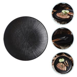 wrtgerht Pasta Plate Beef Steak Platter Ceramic Round Dish Foods Serving Tray Fruits Salad Tray Appetizer Plates for Candy Snacks Dessert Cake Kitchenware (Color : Black, Size : 25.5X25.5X3.5CM)