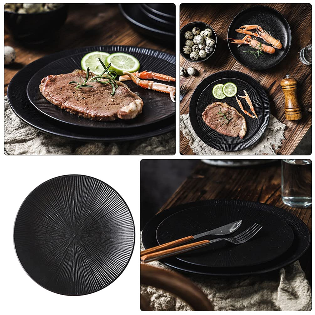 wrtgerht Pasta Plate Beef Steak Platter Ceramic Round Dish Foods Serving Tray Fruits Salad Tray Appetizer Plates for Candy Snacks Dessert Cake Kitchenware (Color : Black, Size : 25.5X25.5X3.5CM)