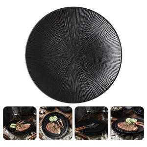 wrtgerht Pasta Plate Beef Steak Platter Ceramic Round Dish Foods Serving Tray Fruits Salad Tray Appetizer Plates for Candy Snacks Dessert Cake Kitchenware (Color : Black, Size : 25.5X25.5X3.5CM)