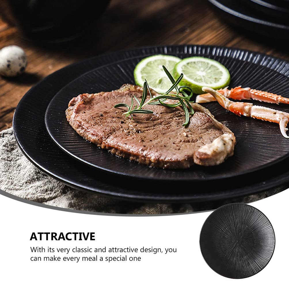 wrtgerht Pasta Plate Beef Steak Platter Ceramic Round Dish Foods Serving Tray Fruits Salad Tray Appetizer Plates for Candy Snacks Dessert Cake Kitchenware (Color : Black, Size : 25.5X25.5X3.5CM)