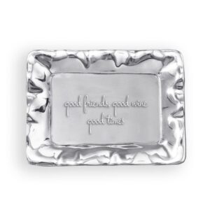 beatriz ball, giftable vento small rect. tray, 7294, engraved with the words "good friends, good wine, good times"