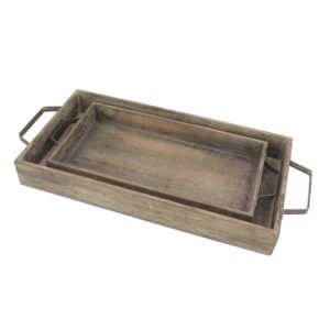 Stonebriar Nesting Wooden Rectangle Serving Tray Set with Metal Handles, Rustic Brown Wood Butler Trays, For Serving Food and Drink, a Unique Coffee Table Centerpiece, or Desk Organizer for Documents