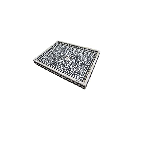 Exquisite Handcrafted Antique Bone Inlay Serving Tray - Decorative Wooden Platter in Elegant Black | Artisan Ottoman Tray for Home Decor and Breakfast in Bed - Fairdeal Handicrafts